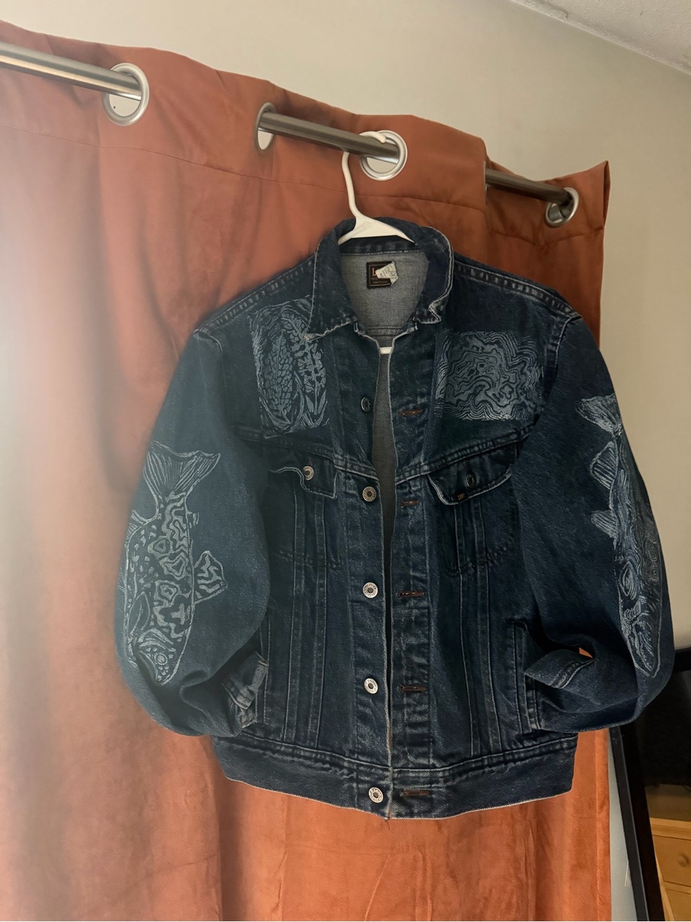 Lee Denim Jacket with Hand Painted Fish Graphic